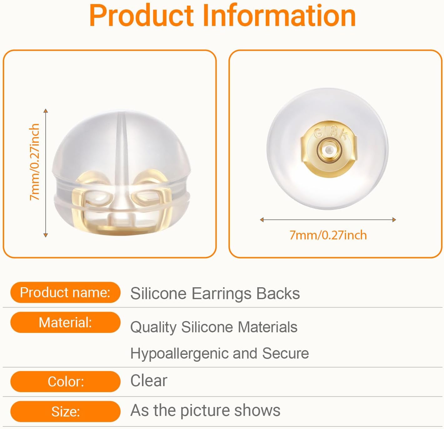 12 PCS Silicone Earring Backs Replacements, 18K Gold Plated Earring Backs Replacements for Studs Hypoallergenice No-Irritate Secure Gold - Image 4
