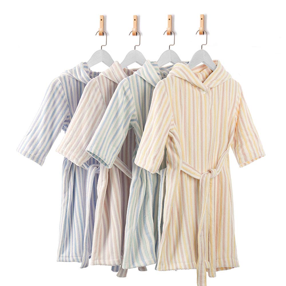 Bellissimo Accappatoio a Righe per Bambini, Vesti Incappucciati Spugna di Cotone Assorbente, Morbidi e Confortevoli