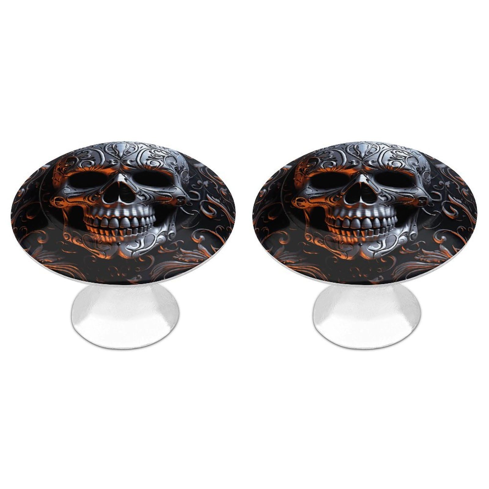 DWVTSLH Cool Skull Graphics Cabinet Handles 2 Pack Stainless Steel Kitchen Drawer Pulls with Installation Screws Round Dresser Drawer Knobs 1.1 Inch Modern Cabinet Hardware Door Handles