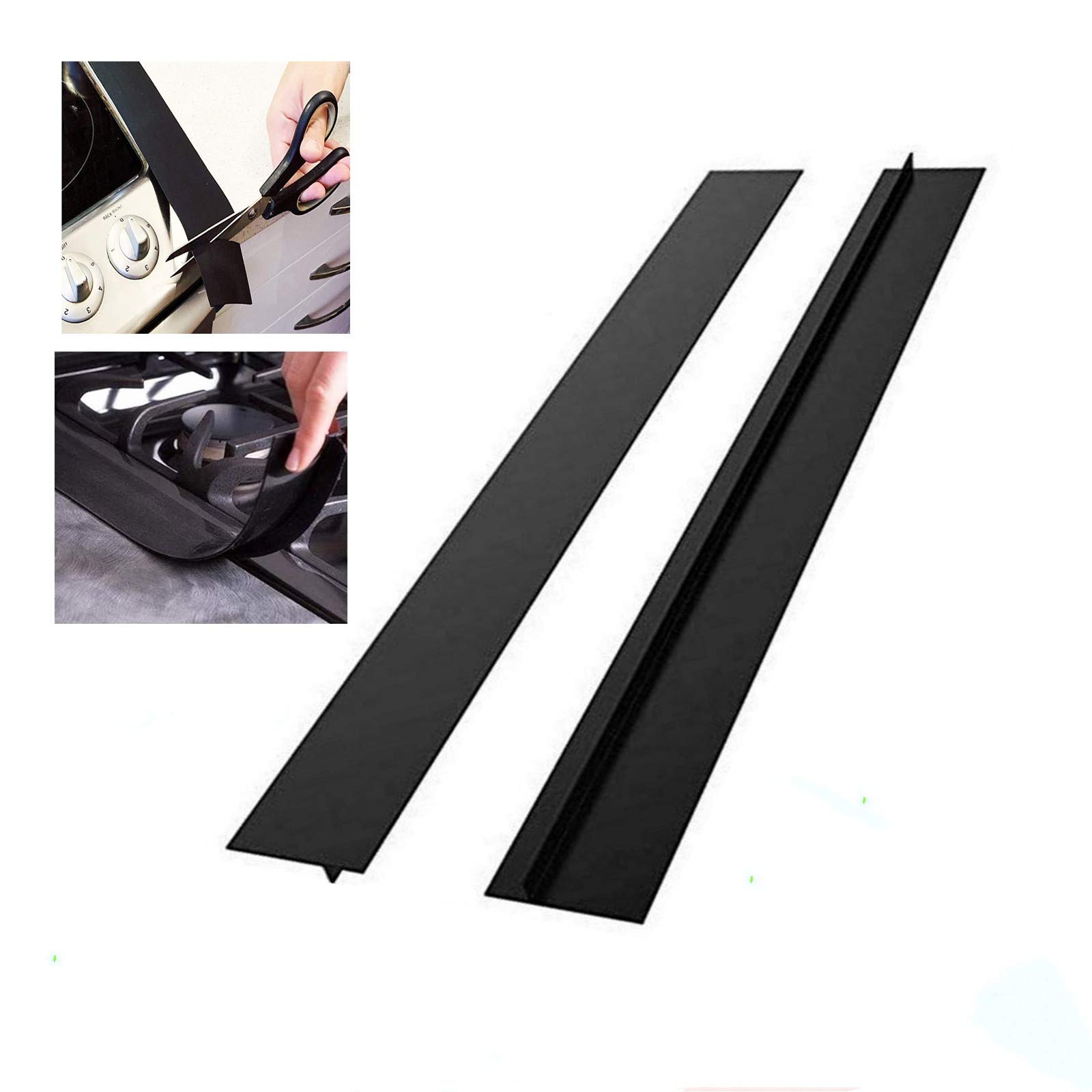 Forliver Kitchen Silicone Stove Counter Gap Cover, 2 Pack 25''/63cm Easy Clean Heat Resistant Wide & Long Gap Filler, Seals Spills Between Counter, Stovetop, Oven, Washer & Dryer (Black)