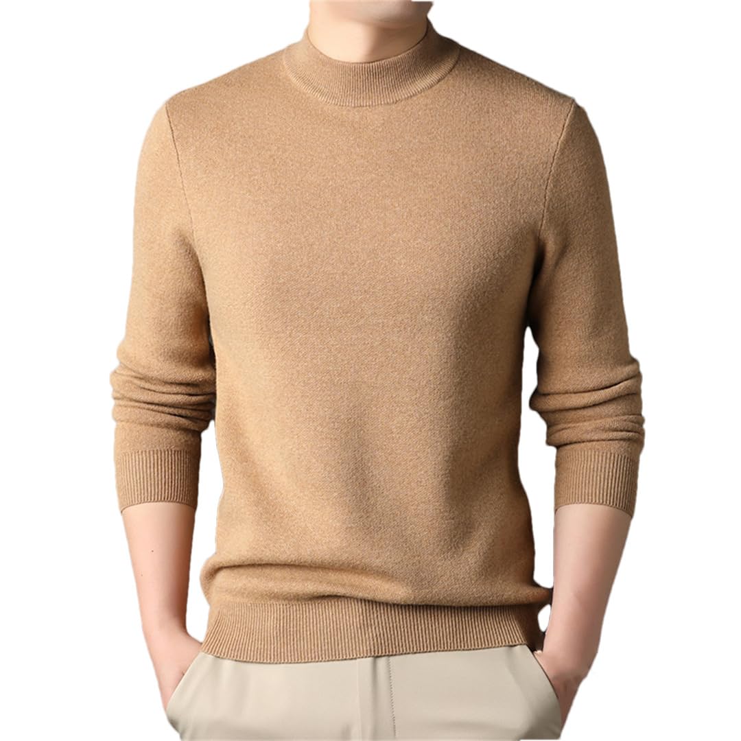 Maglione di Cashmere da Uomo Camicia Invernale con Fondo in Lana Tinta Unita Maglione Casual A Collo Alto A metà Tinta Unita