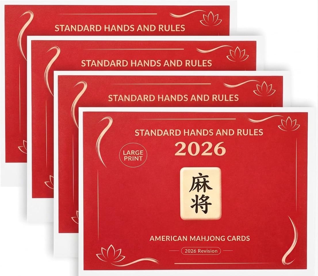 4PCS Large Print Mahjong Rules and Hands Reference Cards 2026 – Clear American Mahjong Strategy Cheat Sheet & Teaching Aid for Beginners