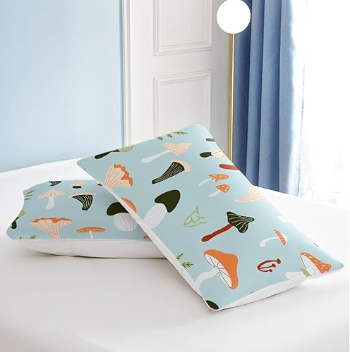 Miniatura 6 de SOULZZZ Juego de funda de edredón de hongos, tamaño Queen, con hojas verdes, hongos trippy, selva, rústico, plantas silvestres, hojas de palma,