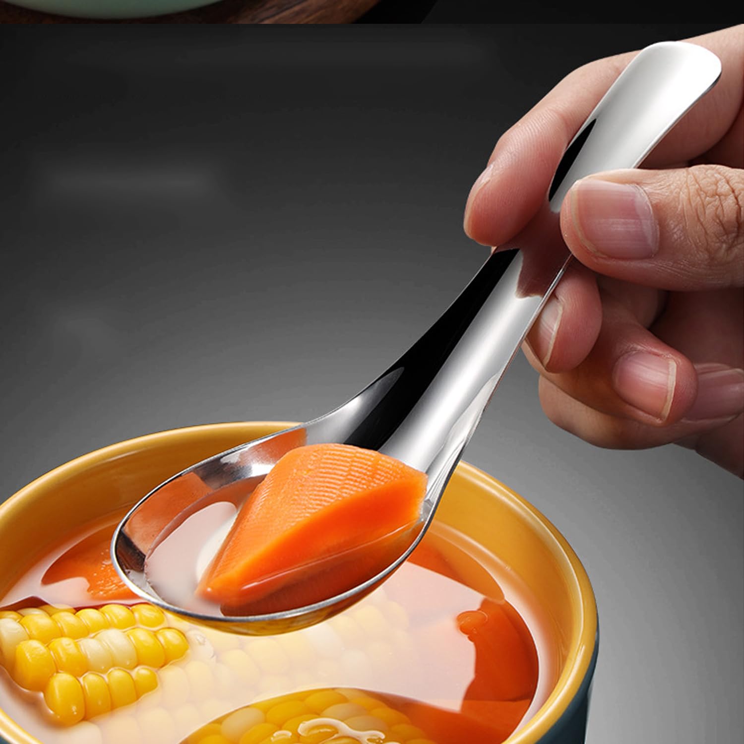 Set Di 6 Cucchiai Da Zuppa Asiatici In Acciaio Inossidabile, Grandi Per Ramen Pho E Gnocchi, Finitura Oro