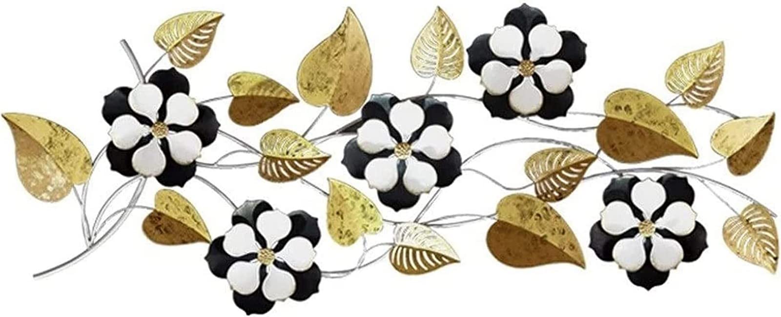 Decor de pared de arte de metal Escultura de pared moderna Decor de arte de pared de metal para exteriores e interiores, hojas doradas Decor y Decor de flores florecientes Montaje en pared Escult
