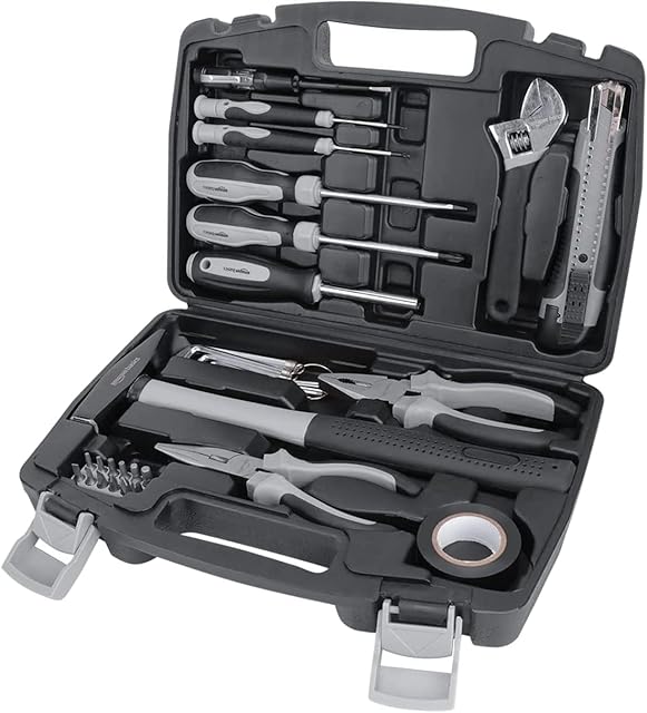 Amazon Basics Amazon Basics Werkzeug-Set für den Haushalt, Stahllegierung, 32 Teile, Schwarz / Grau — Werkzeug-Sets