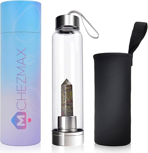 Vista 38 de ChezMax Botella de agua de cristal con centro de cristal natural A - Cristal rosa