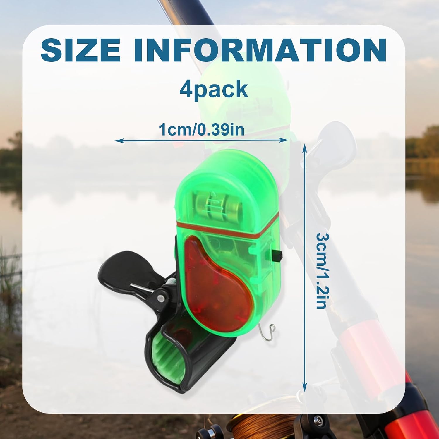 4 Pack Fishing Bite Alarm, Bite Alarms for Fishing Poles, Sensitive Electronic Fish Alarms Indicator, Sound Alert Bell with LED Lights