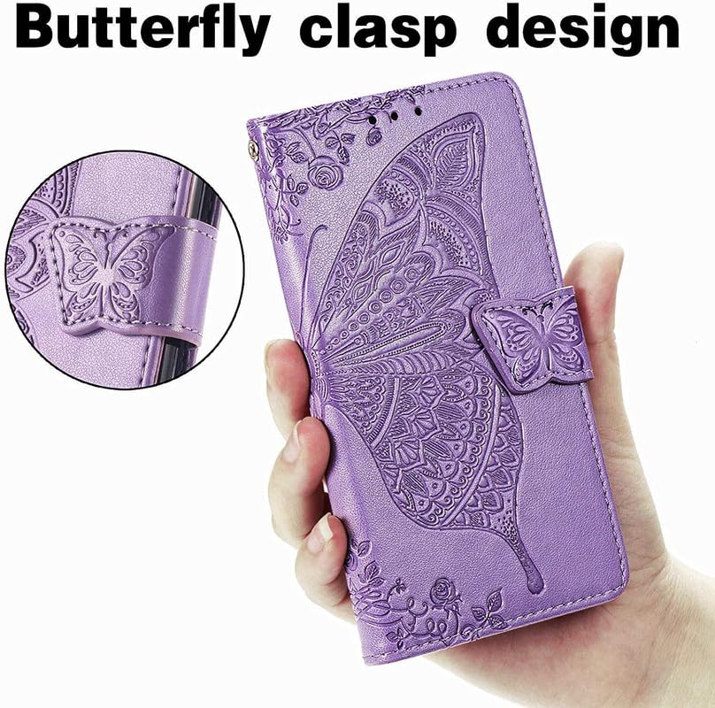 Image of ClickCase Butterfly Series for Redmi Note 15 Pro 5G Leather Embossing Wallet Flip Case Kick Stand Magnetic Closure Flip Cover for Redmi Note 15 Pro 5G (Purple)