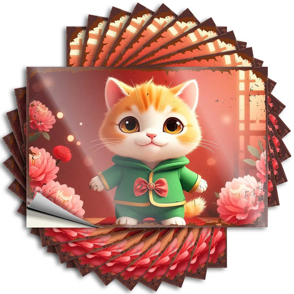 Fzfn Men's Colour Decals Tiki Bar Accessories Durable Vinyl - Adorable Kitten In Green Coat With Pink Flowers Wall For Teacher Use(6X9cm)