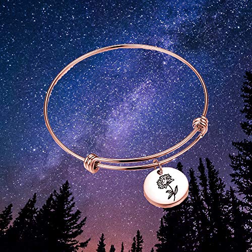 Image of Detailed Personalized Birth Flower Bracelet Birth Month Bracelet Birthday Gift for Her
