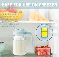 Vista 2 de Jarra de vidrio de 32 onzas con tapa y boquilla de vertido en forma de V, jarra de leche materna de 1 cuarto de galón, doble a prueba de fugas