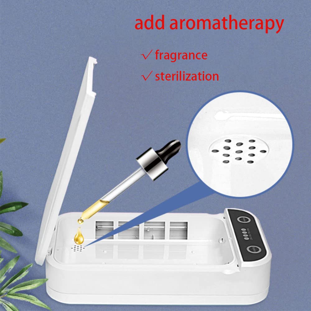 TopHomer Boîte désinfectante à lumière UV, multifonction pour téléphone portable, clés, masque, fonction d'aromathérapie, chargement USB, blanc