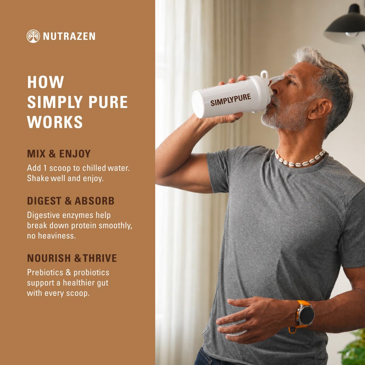 Nutrazen SimplyPure Fermented Yeast Protein Powder - Cold Coffee - 1kg | 25.5g Complete Protein | Muscle Recovery & Lean Muscle Support | Vegan Protein Powder for Gym, Fitness & Active Lifestyle | PDCAAS 1.0 | Easy to Digest with Probiotics & Enzymes — Amazon image 6