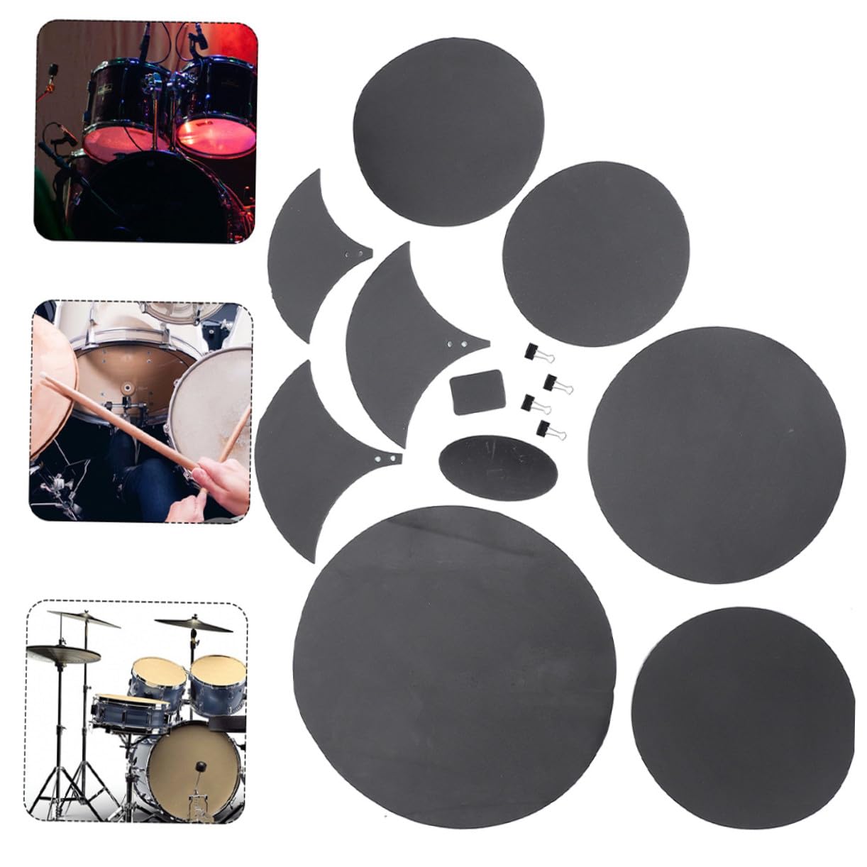Schwarzes Schlagzeug Dämpferpad aus Schwamm 1 Satz Trommelmatten zum Einfachen Installieren und Geräuschreduzieren für Percussion Instrumente