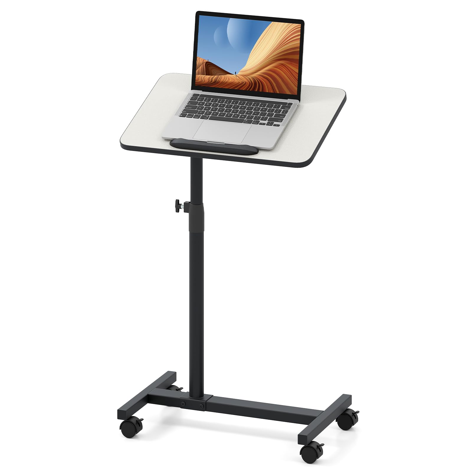 GYMAX Mesa Auxiliar en Forma de C, Mesa Lateral con Ruedas Bloqueables, Altura Ajustable, Encimera Inclinable y Giratoria de 360°, para Cama o Sofá, Sala de Estar, Dormitorio (Gris + Negro)