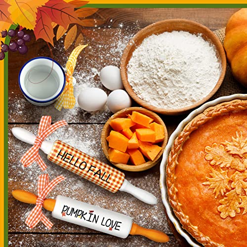 Yookeer 4 Pcs Fall Tiered Tray Decor Set Hello Fall Pumpkin Love Maple Leaf Wood Table Decor Mini Autumn Wooden Signs Small Mug and Rolling Pins Rustic Fall Table Decoration for Home Kitchen - Image 4