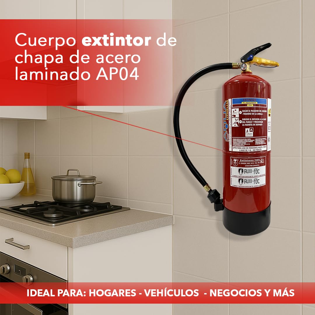 AUXI-FOC | Extintor de Incendios AQUALITHIUM Ion-Litio 6 litros| Especial Para Coches Eléctricos | Extintor Para Coche Seguro Y Eficiente con Alta Tecnología | Ideal Para Hogar Y Vehículo.