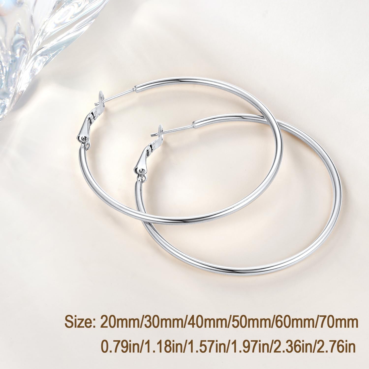 Jewlpire 14K Gold Plated 925 Sterling Sliver Post Hoop Earrings, 2MM Thick Hoop earrings Lightweight Large Hoop Earrings for Women Trendy 20/30/40/50/60/70mm - Image 6