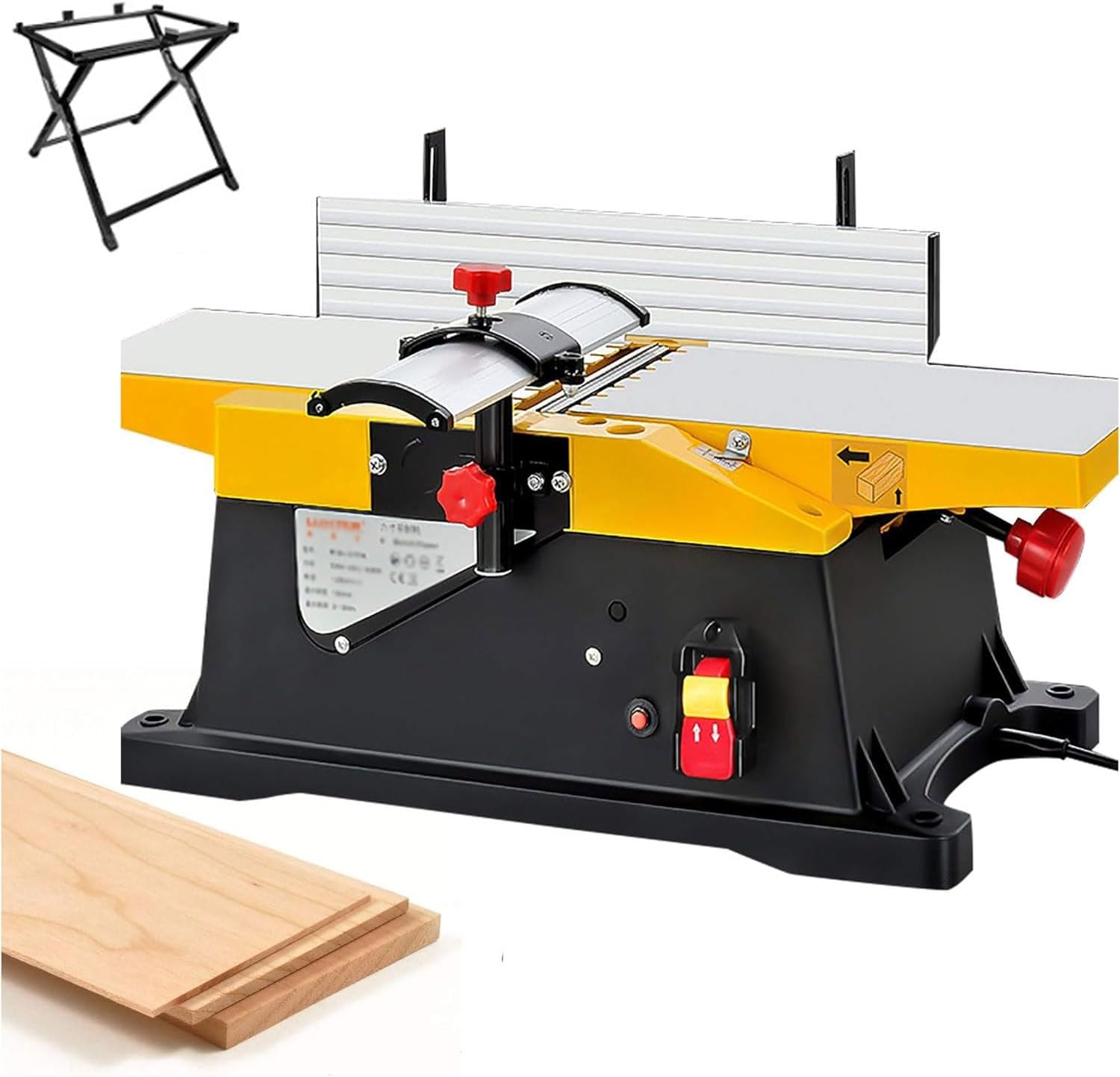 Home Woodworking Desktop Planer, 6 Inch Multifunctional Electric Heavy Duty Planer, 12000r/min Adjustable Small Planer with Foldable Stand