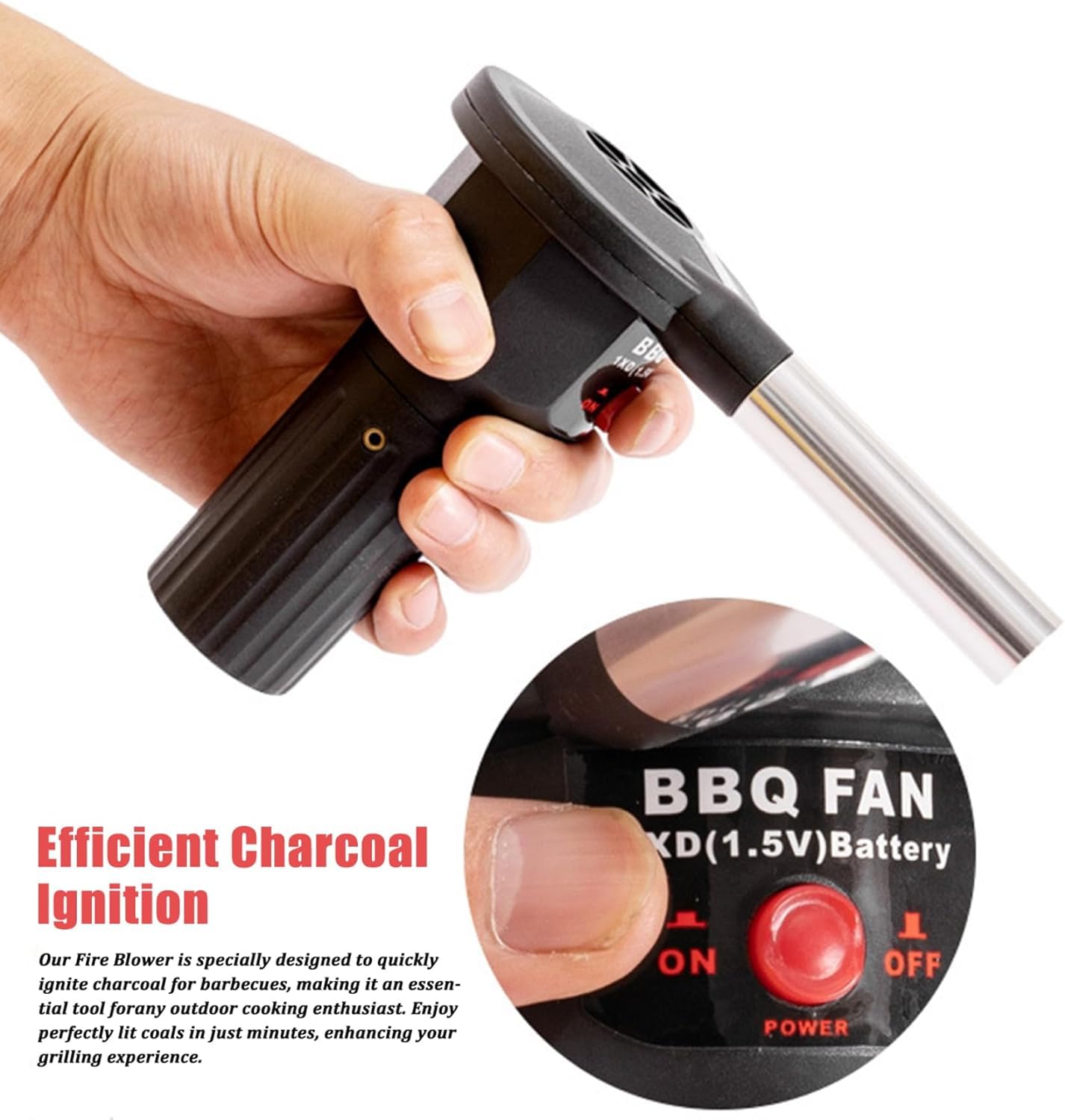 Ventilatore portatile per barbecue e campeggio, strumento a batteria per accendere la griglia a carbone, accessorio essenziale per picnic per cucinare all'aperto