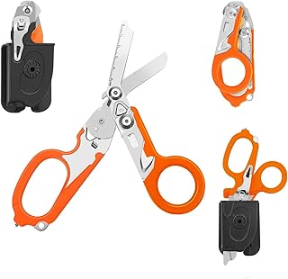 6 in 1 Multifunctional Trauma Shears Foldable With Strap Cutter | Heavy Duty Stainless Steel Emergency Response | Survival Shears With Holster | Medical Tactical | Orange
