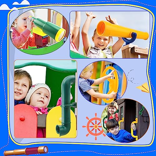 Haconba 11 Pcs Playground Swing Set Accessories Plastic Pirate Steering Wheel with Safety Handles Telescope Periscope Telephone Playset for Outdoor Playground Treehouse Jungle Gym Accessories