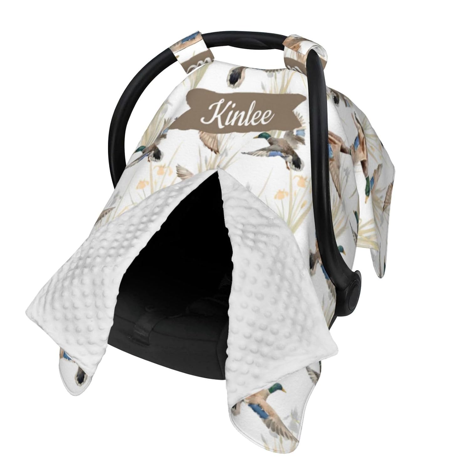Personalized Baby Car Seat Canopy with Name – Wild Duck Theme, Custom Minky Nursing Cover for Boys & Girls, Soft Stroller Cover for Infants & Newborns, Carseat Canopy for Breastfeeding
