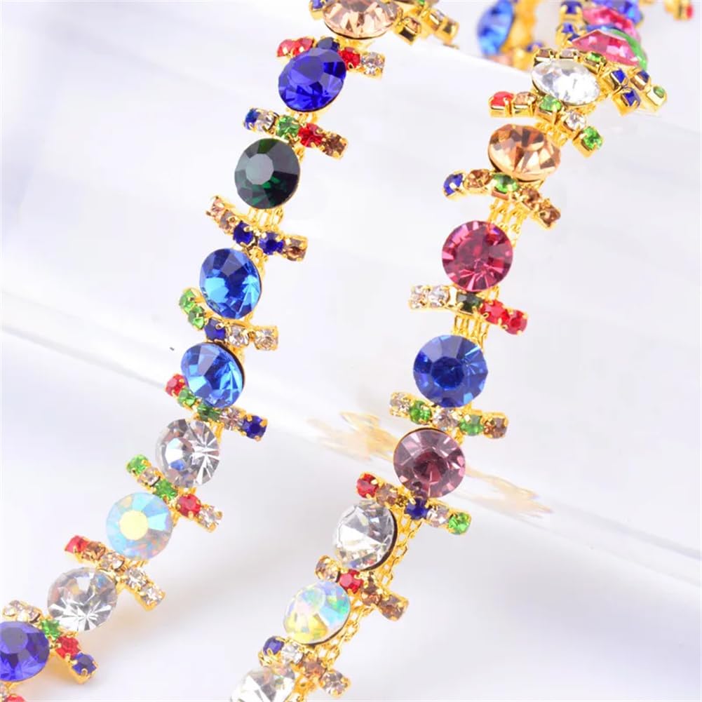 Frędzle z kryształkami, Ozdobne frędzle ze szkła Rhinestone wielokolorowe 1-3 metry(Colorful,3 yards)