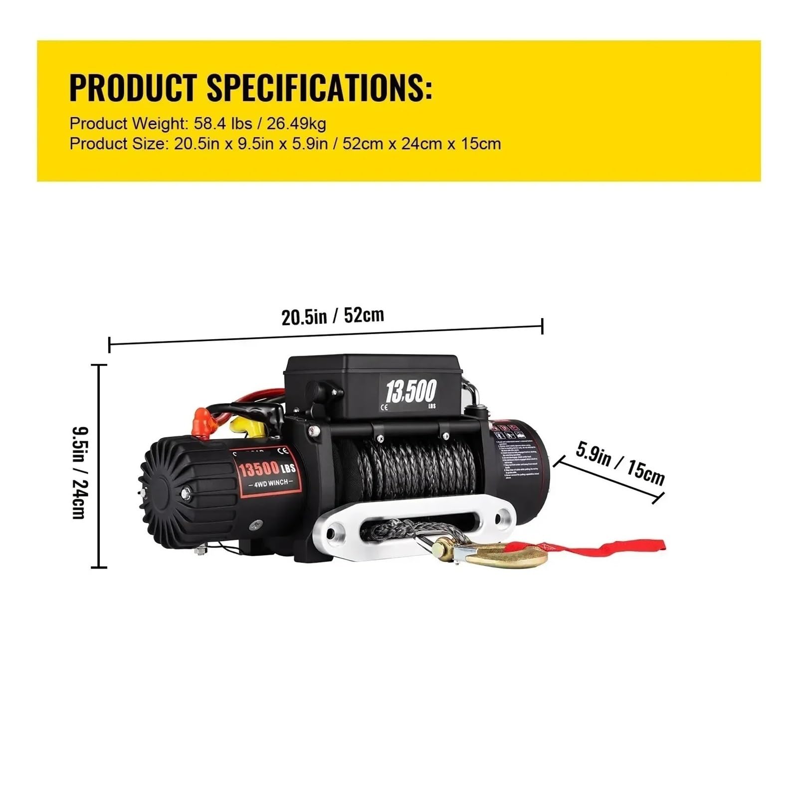 13500 LBS 12V Verricello Elettrico Fune Di Traino Sintetica 24M/92FT Paranco Sollevamento Per 4X4 Auto Rimorchio ATV Camion Off Road Boat Paranco Elettrico Telecomandato Argani