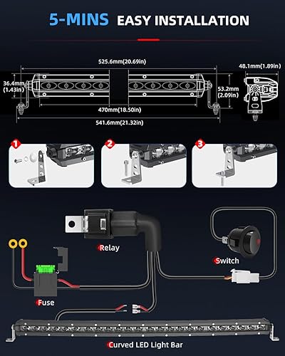 Miniatura 6 de BraveWAY Barra de luz LED curvada de 44 pulgadas de una sola fila de 189 W 21600 lm, haz combinado de inundación puntual, barra de luz de trabajo