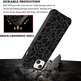 KANGHAR Case Compatible with iPhone 13,Black Leopard Design