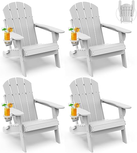 Miniatura 1 de GREENVINES Juego de 4 sillas plegables Adirondack para todo tipo de clima, sillas de fogata de plástico para terraza, patio, al aire libre, piscina,