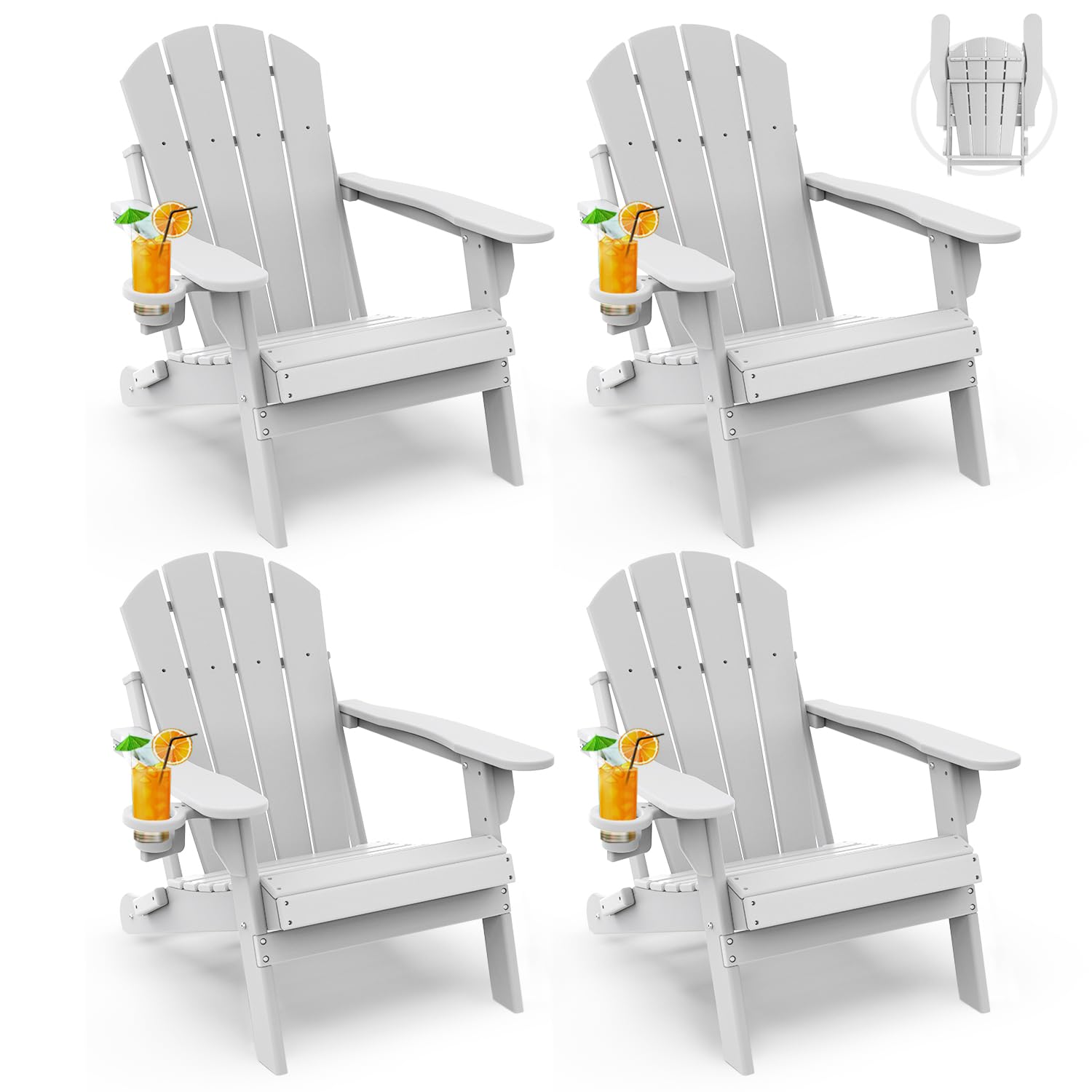 GREENVINES Folding-Adirondack-Chairs Set of 4, HDPE All Weather, White