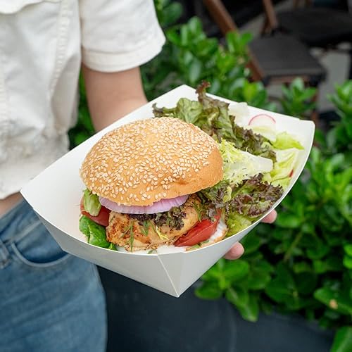 Miniatura 5 de Restaurantware Bio Tek - Botes de comida de 2 libras, 200 bandejas de papel desechables  Barcos de papel blanco resistentes a la grasa para