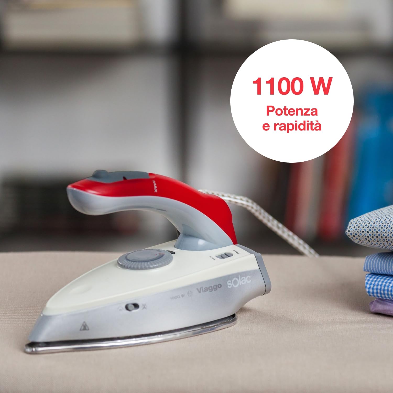 Solac - Ferro da Stiro da Viaggio Pro, 1100W, Colpo di Vapore 45 g/min, Vapore Continuo + Verticale, Regolatore di Temperatura, Anticalcare, Antigoccia, Piastra in Ceramica, Rosso/Grigio