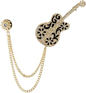 Knighthood Gold Swarovski Guitar with Sunshine and Hanging Chain Brooch Golden