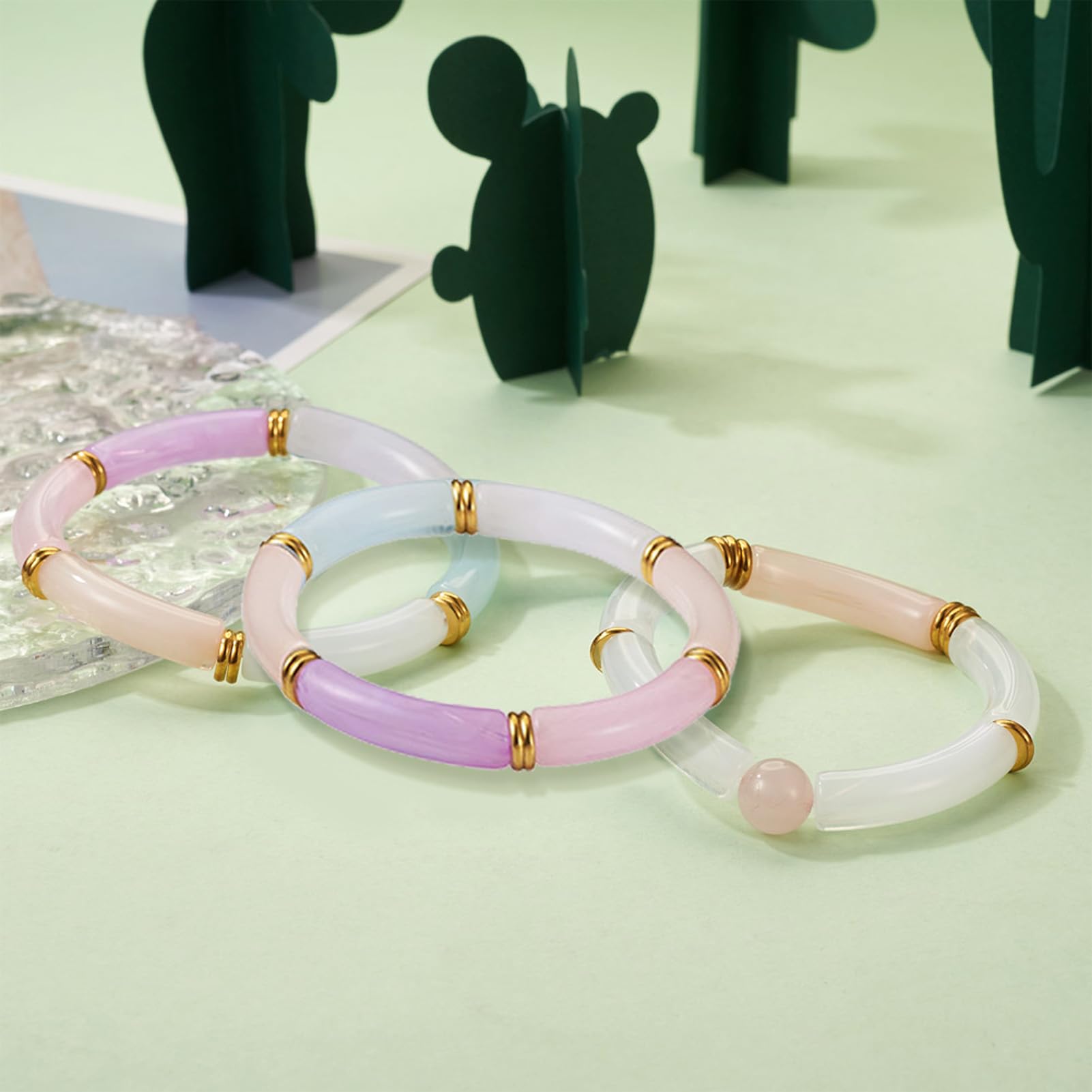 PH PandaHall 282 stuks buiskralen van acryl voor armbanden, gebogen buiskralen, elastische draad, messing afstandskralen, voor trendy doe-het-zelf sieraden maken kit, armbanden en kettingen