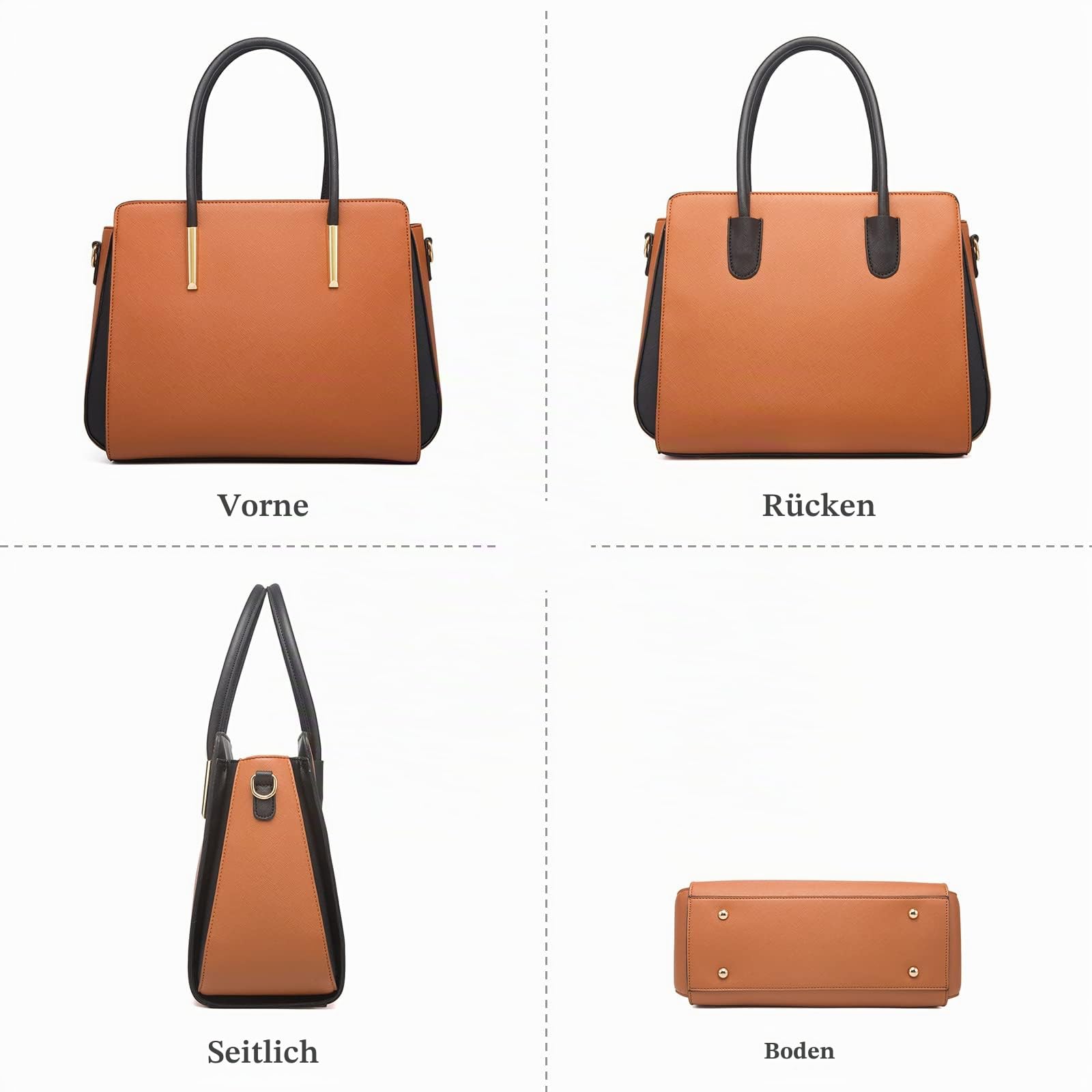 FANDARE Damen Handtasche 4 Stück Set Umhängetasche Frauen Reise Citytasche mit Unterarmtasche Brieftasche Schulterbeutel Shopper Tote für Mädchen Alltag Büro Schule Ausflug Henkeltasche Schwarz