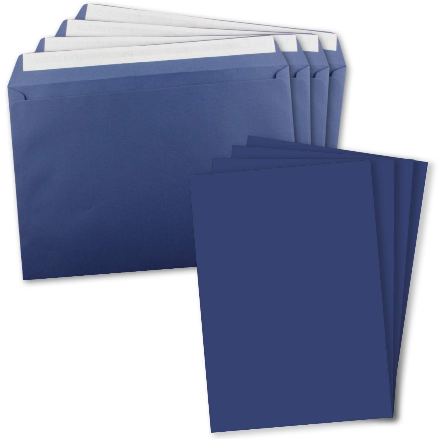 Zestaw 100 pojedynczych kartek XXL w formacie DIN A4 (21 x 29,7 cm) wraz z kopertami w formacie DIN C4 – granatowy – koperty z zaklejaniem – nadaje się do wysyłki kartek z życzeniami, dokumentów i bonów