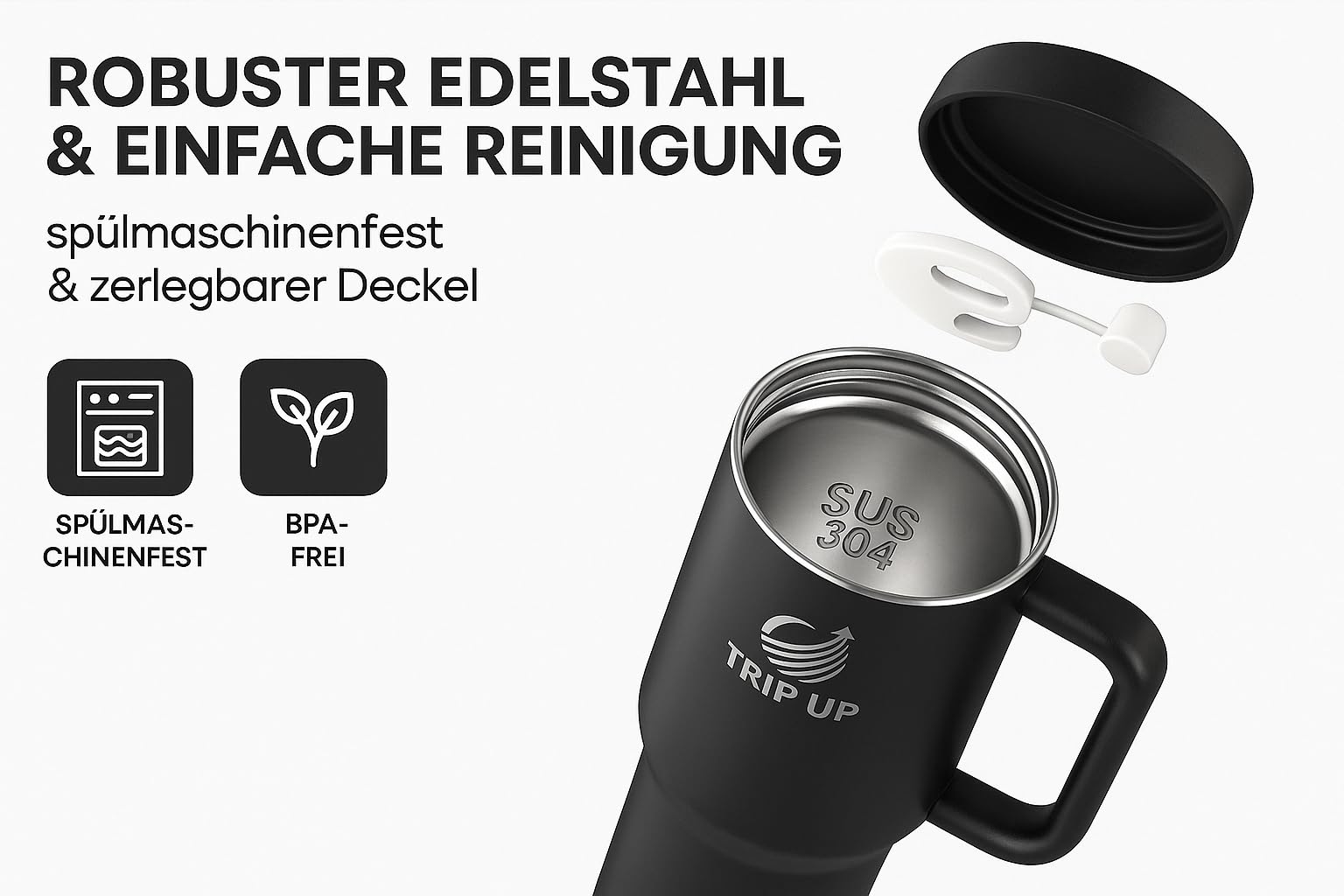 Thermobecher 1180 ml – 2er Mix: Zeta Green + Jet Black | Edelstahl, doppelwandig, mit Henkel, auslaufsicher, spülmaschinenfest