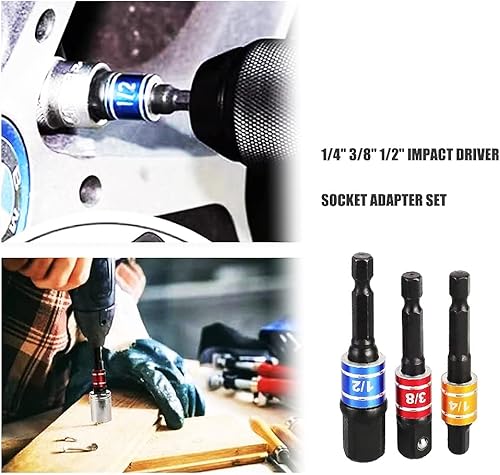 Miniatura 4 de Juego de adaptadores de puntas de destornillador de impacto, 3 piezas, adaptador de enchufe hexagonal, juego de extensión de zócalo con 5.512 in de