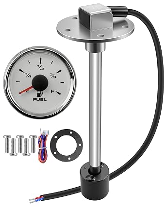 Fuel Tank Sending Unit with Gauge, 240-33ohms 8" 200mm Marine Boat Fuel Level Sender Kit, Stainless Steel Gas Sensor with 7-Color Backlight Gauge for Boat Truck RV Car