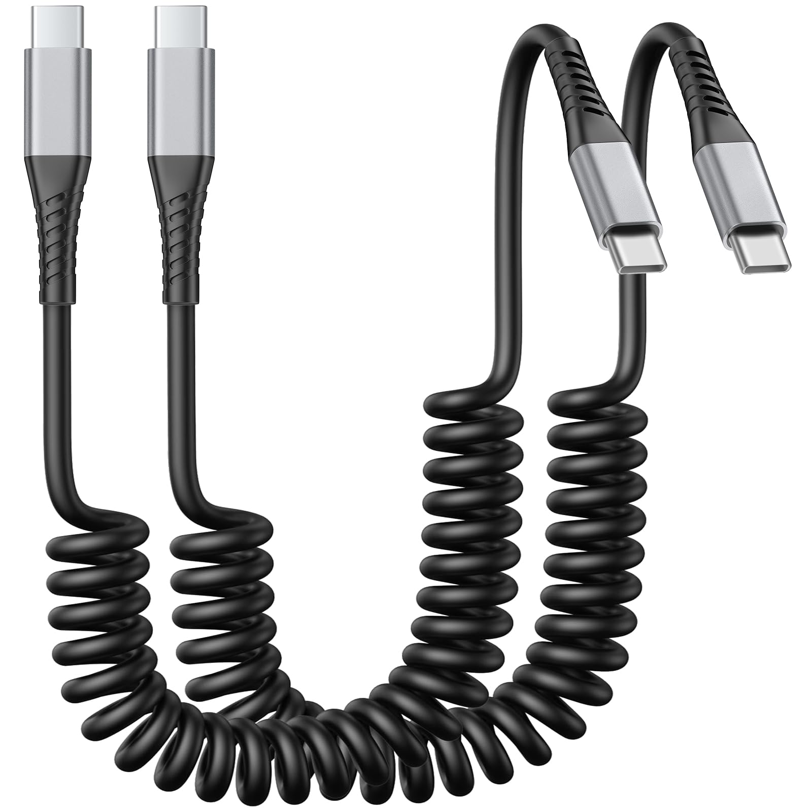 Coiled USB C to USB C Cable 3FT, 2Pack Retractable Car Charger Cord Type C to C Cable Fast Charging for iPhone 17 16 15 Pro Max, iPad, MacBook,