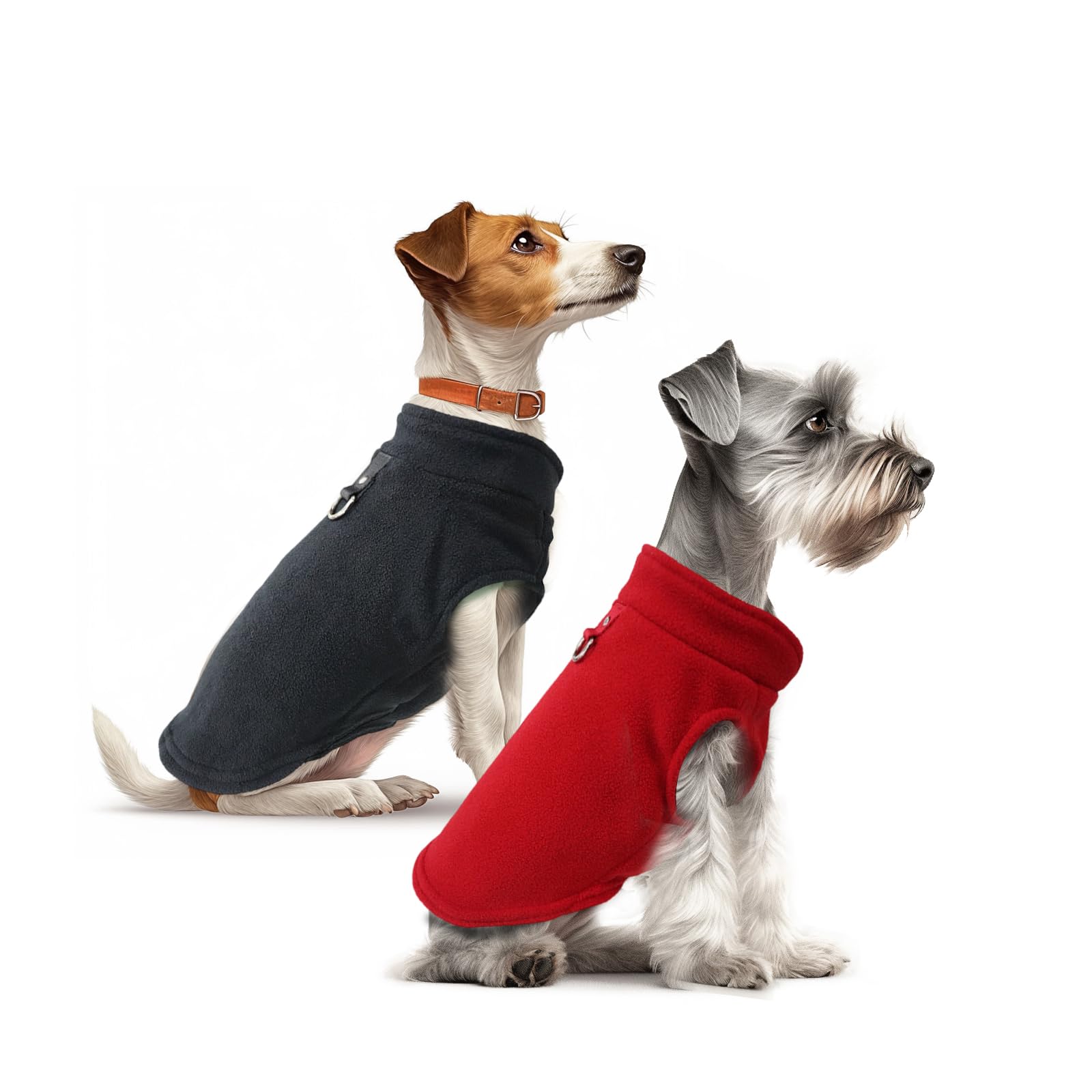 Sahunfri 2 Pack Dog Jumpers, Warm and Soft Dog Winter Jacket Small, Fleece Jumpers for small Cat and Dogs with Leash D-Ring (Black + Red, S)