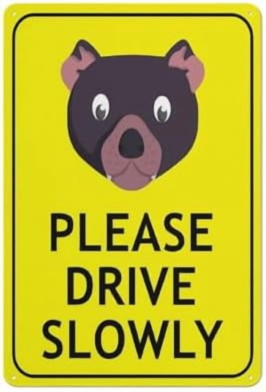 (2-Pack) Metal Tin Sign Tasmanian Devil Face Please Drive Slowly Bright Yellow Sign 8 X 12 Inches Rust Free - Uv Protected,Weatherproof And Fade Resistant