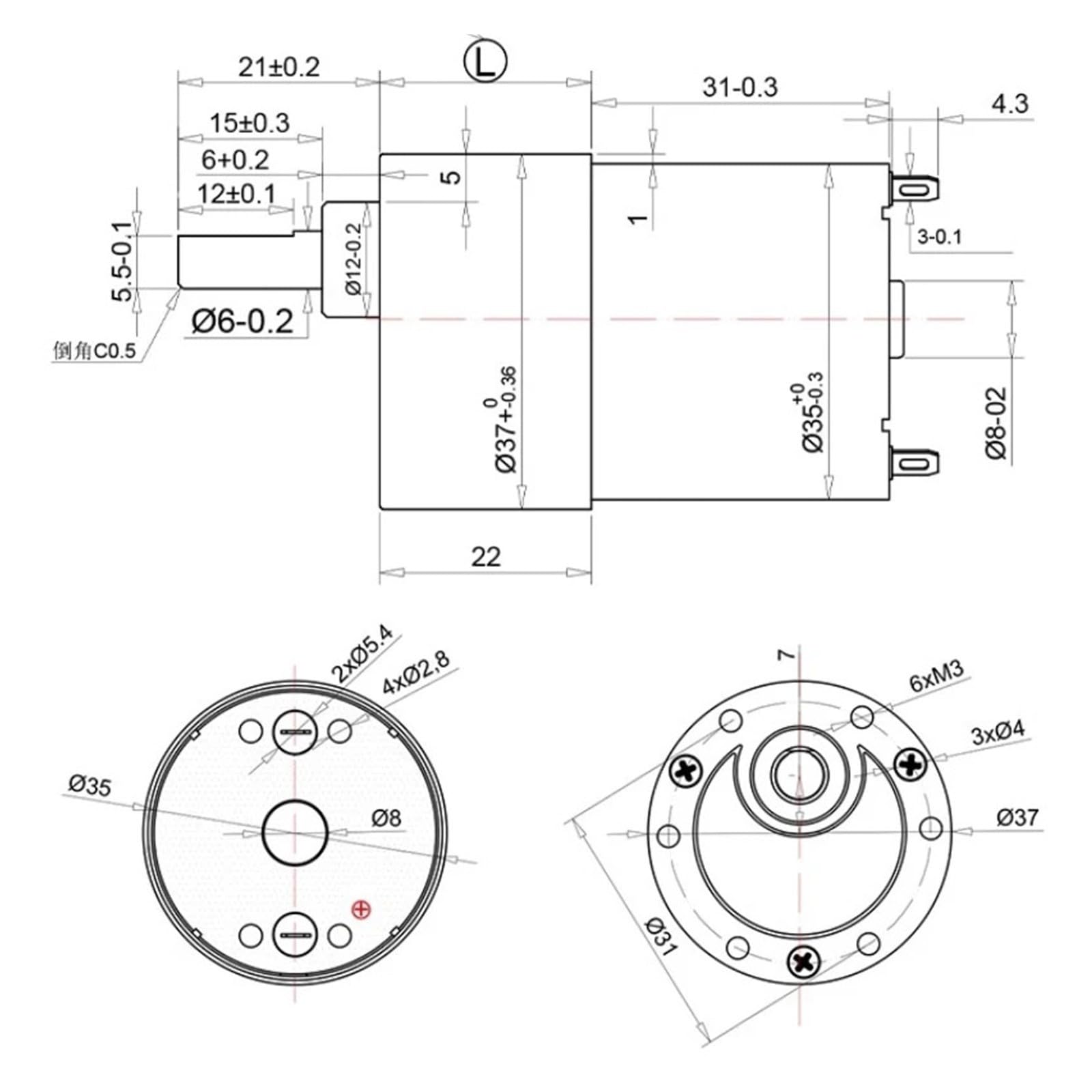 JGB37-3530 DC-Getriebemotor, 12 V/24 V, 7–1600 U/min, Hohes Drehmoment