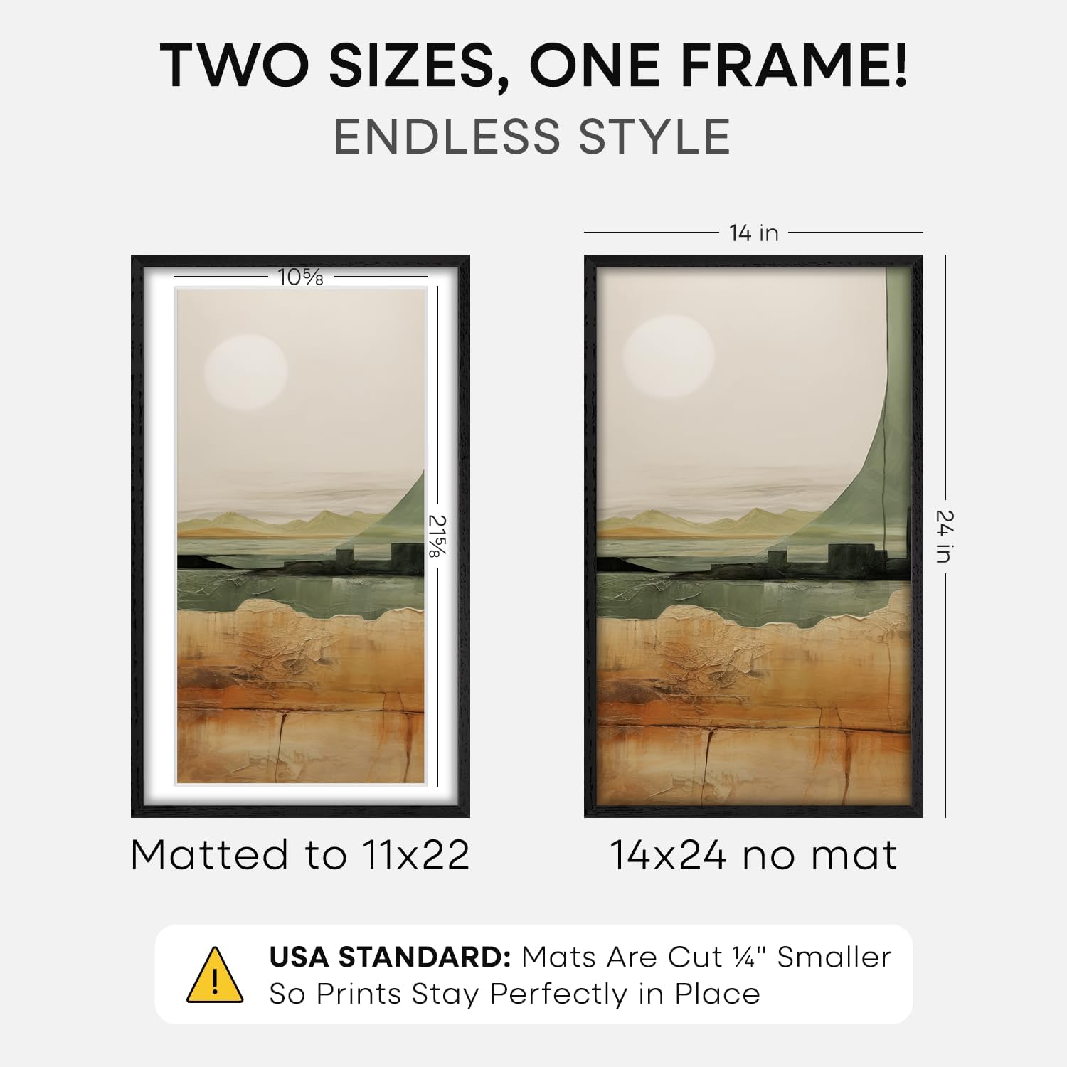 Homeforia 14x24 Picture Frame Black Wood, High End Oak 14x24 Poster Frames with Mat 11x22 Photo, 14 x 24 Wooden Frame Matted to 11 by 22 Print, 24x14 Hanging Frames, Tempered Glass, Wall Kit, Set of 1