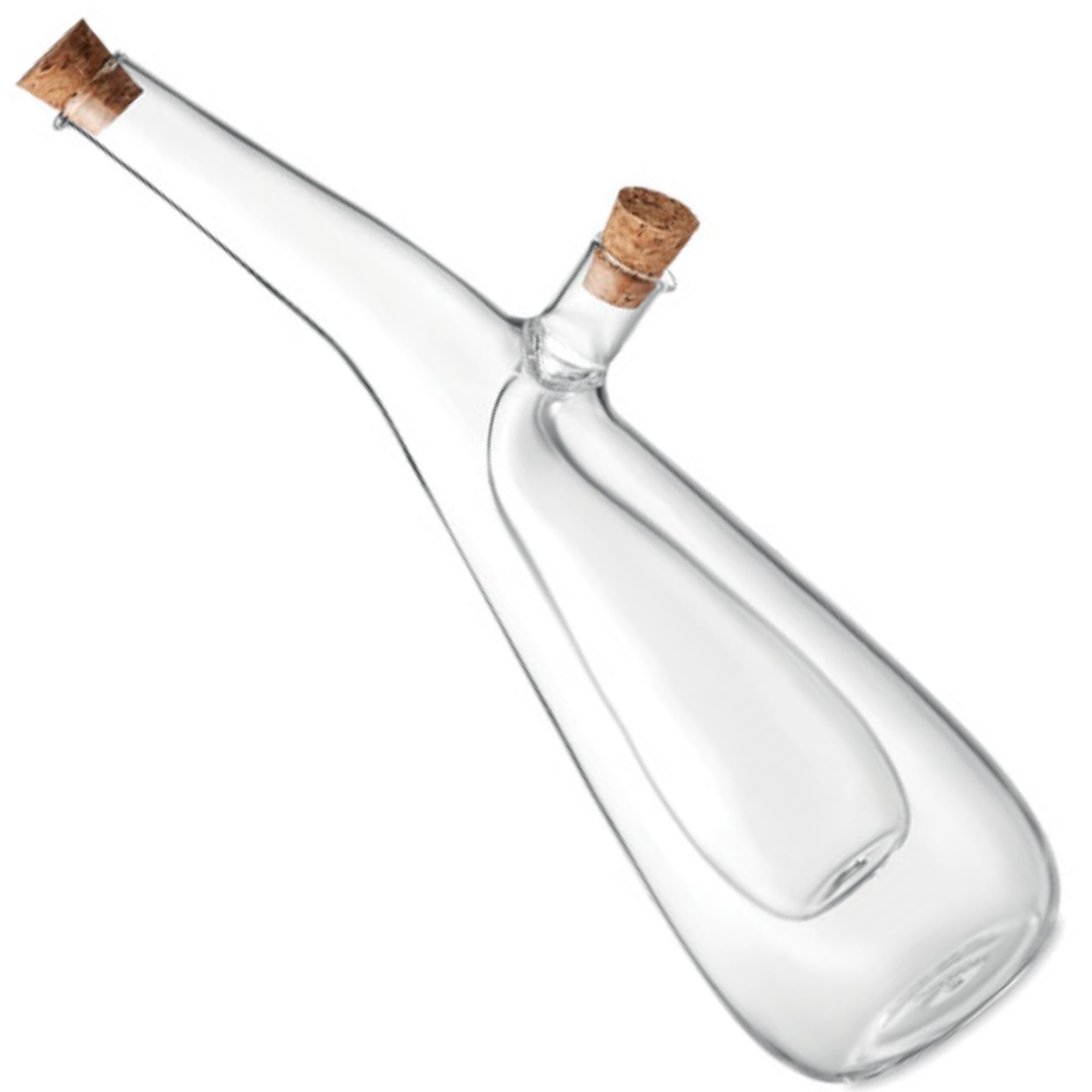 noTrash2003 Dispensador de vinagre y aceite 2 en 1 de cristal con corcho vinagre y aceite de borosilicato cámara interior 80 ml exterior 300 ml ensalada cocina mesa de comedor