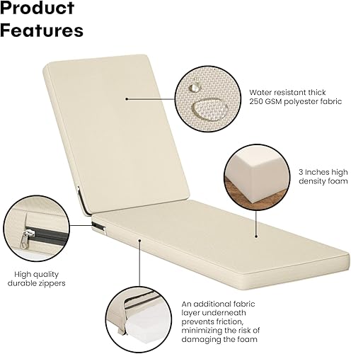 Miniatura 4 de Chaise Lounge - Cojines para muebles de patio al aire libre  Cojines para sillas de patio resistentes al agua de 72 x 21 pulgadas  Cojines duraderos